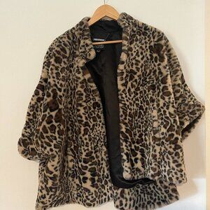 Dennis Basso  Leopard Print Faux Fur Cape with Short Sleeves